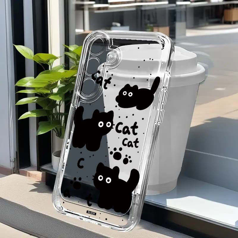 Phone Cases Samsung A14 - Cartoon Black Cat Art Phone Case
