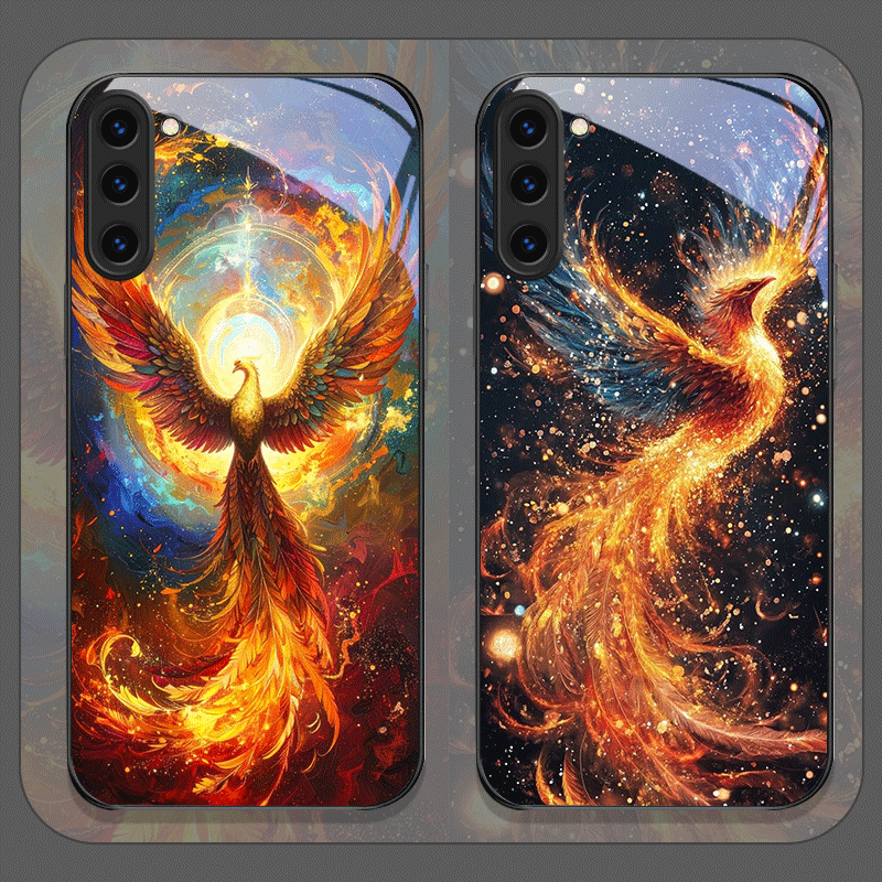 Phone Cases Samsung S25 Fe - Aesthetic Phoenix Fire Feather Pattern Tempered
