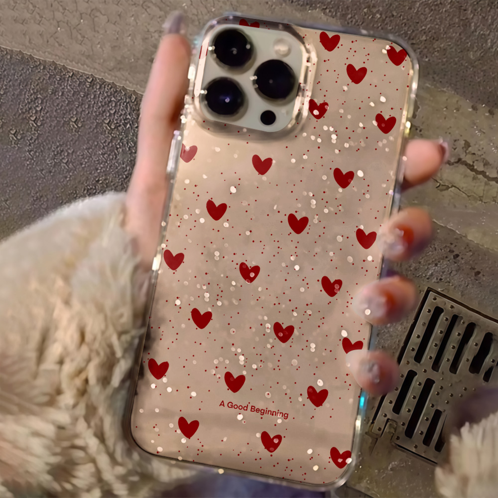 Phone Cases Pink - Pink Love Heart Clear Glitter Phone