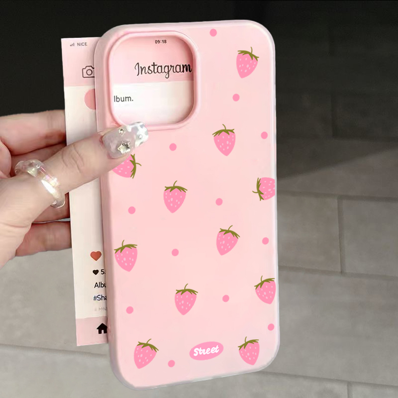 Phone Cases Pink - Sweet Pink Strawberry Pattern Phone Case