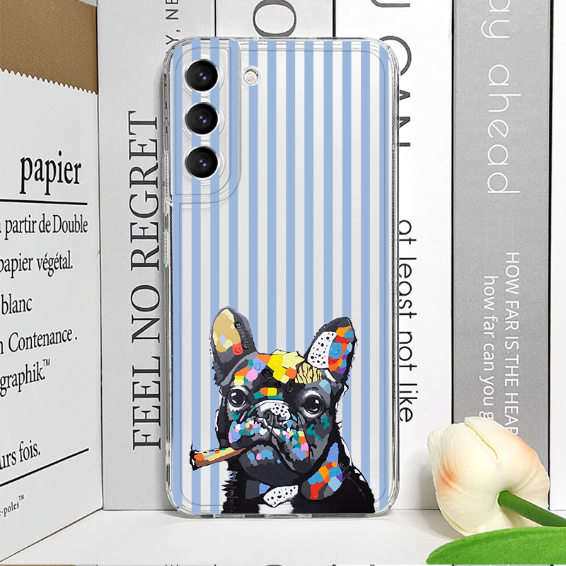 Pink Striped Cute Pug Dog Fren - Phone Cases Samsung A14 recension och pris
