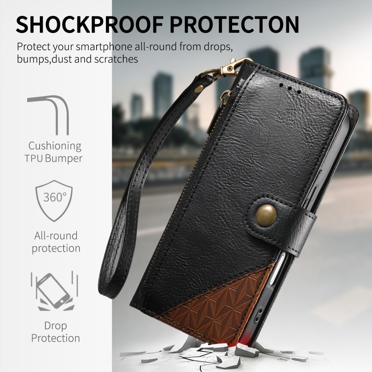 PU Leather Zipper Wrist Strap  - Phone Cases With Wallet recension och pris