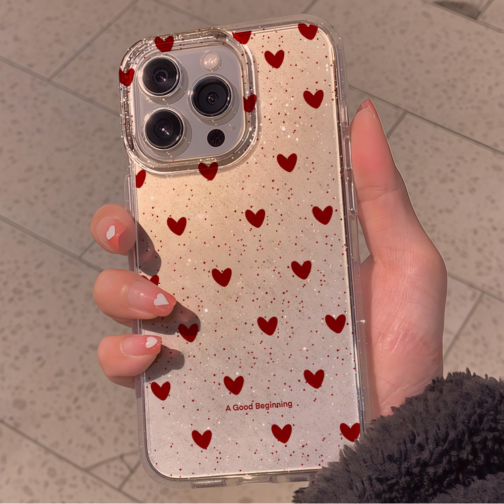 Pink Love Heart Clear Glitter  - Phone Cases Pink recension och pris