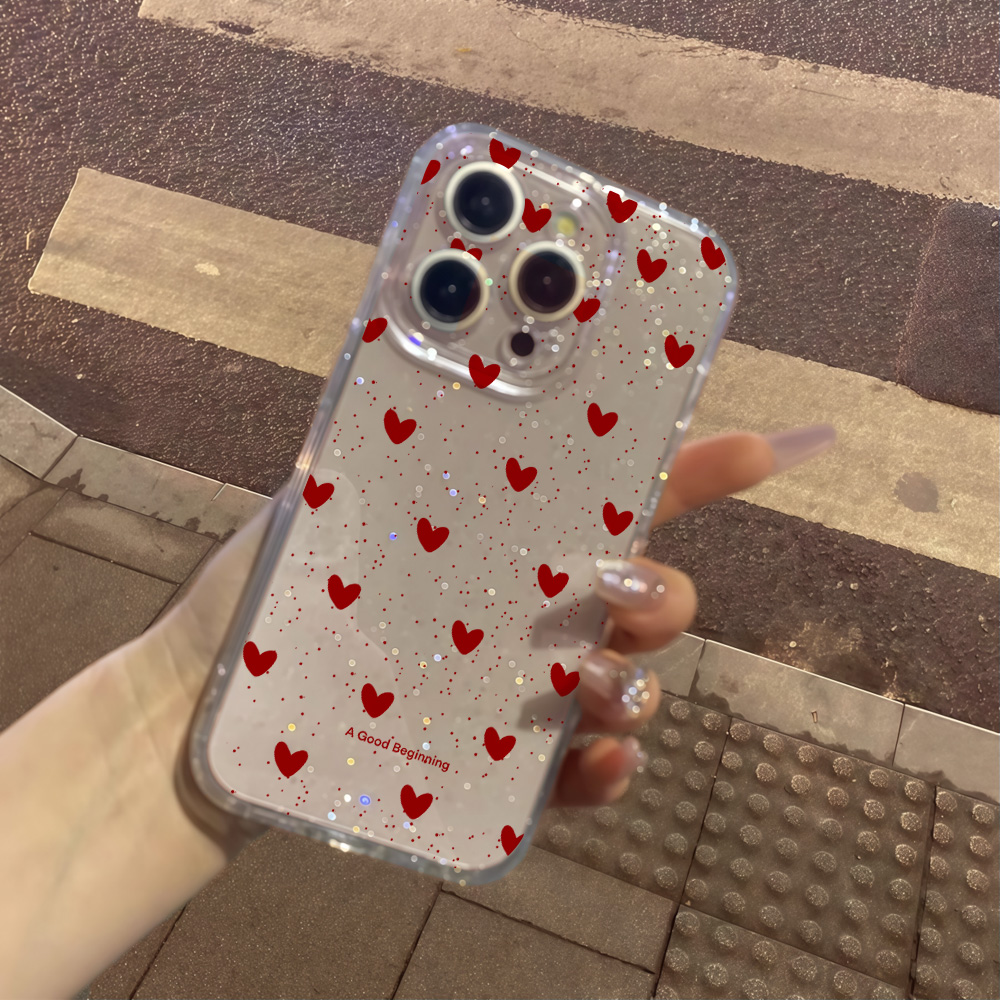 Pink Love Heart Clear Glitter  - Phone Cases Pink recension och pris
